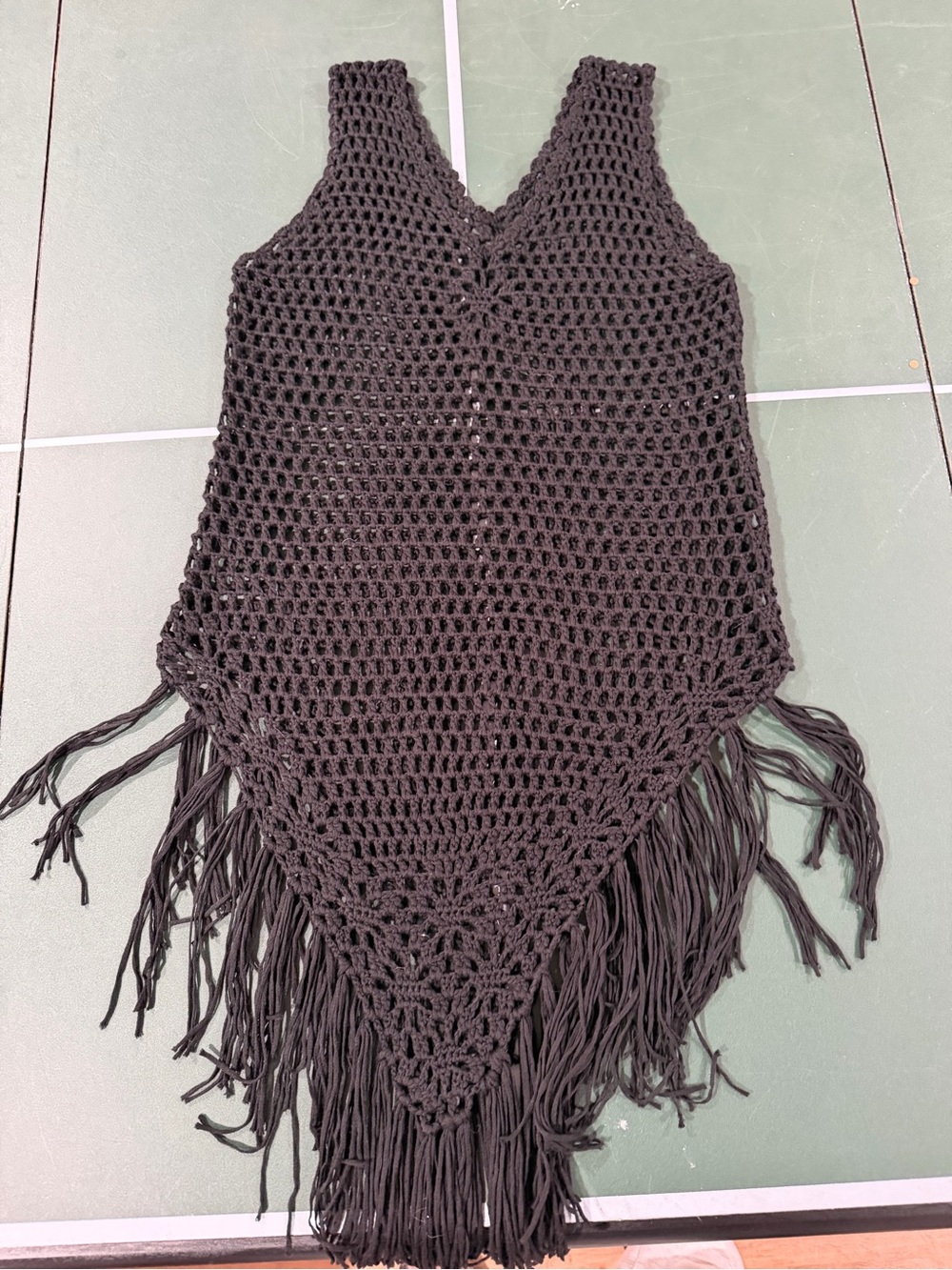 Black Crochet Fringe V-Neck Swim Coverup - Picture 1 of 1